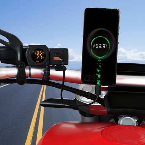 Chargeur de moto 10-24 V avec écran couleur LED, voltmètre et thermomètre, interface de charge USB et Type-C (CS-1747A2) (1/5)