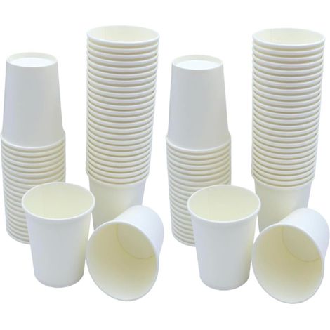 100 gobelets en papier blanc de 20 cl pour boissons chaudes et froides, biodégradables, étanches et écologiques, à simple paroi, pour café/thé