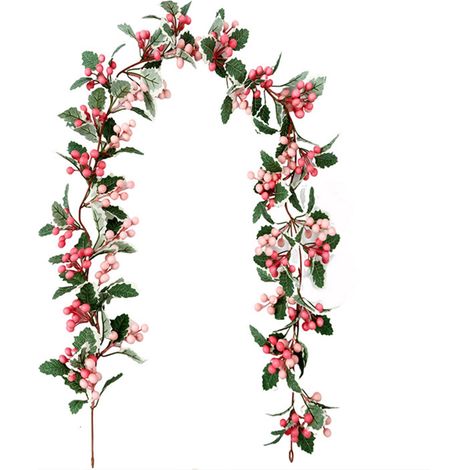 Guirlande De Noël - 200 cm - Feuillage En Plastique Vert Avec Baies Rouges - Pour Intérieur Et Extérieur - 1 Pièce (1/5)