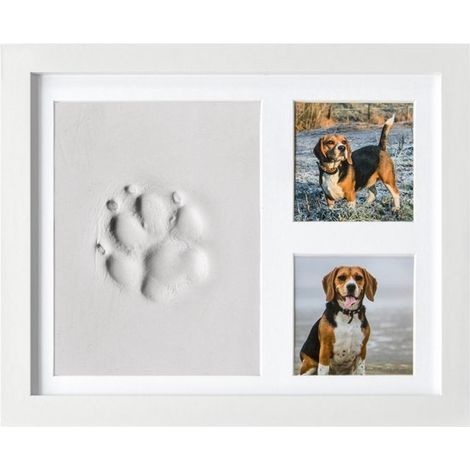 Bilderrahmen mit weißem Tonabdruck, Hund mit Pfotenabdruck, Gipsabdruck eines Haustiers, 22,5 x 27,5 cm, Abdruck von Welpe und Kätzchen
