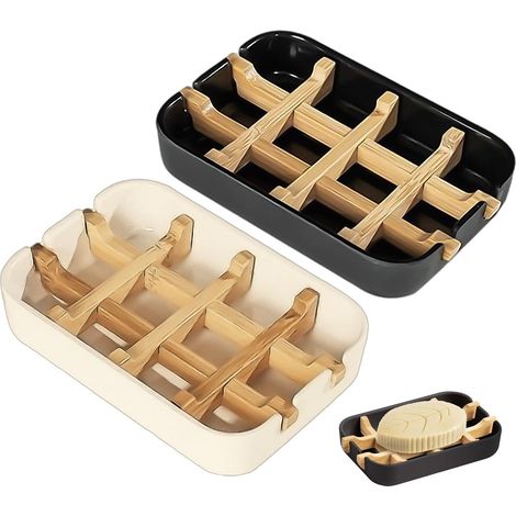 Lot de 2 porte-savons en bambou, porte-savon en bois, porte-savon de salle de bain. (1/5)