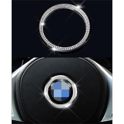 2 Pack Logo Volant BMW Compatible, Décor Intérieur Autocollant Cristal Argenté, Accessoires Bling pour Série 3 4 5 X3 X5 E30 E36 E34 E39 F30 F34 F36 F15 G01 G30 G31 (1/5)