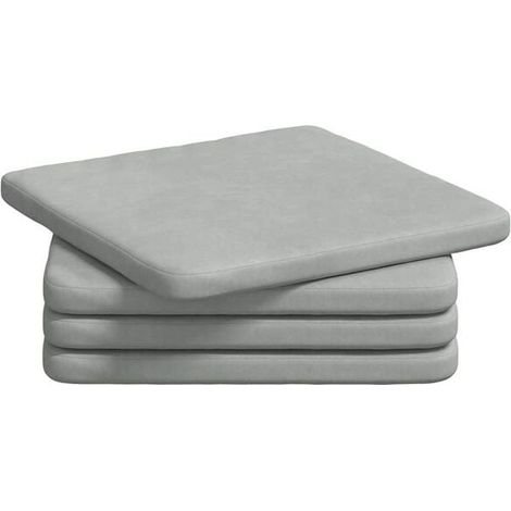Coussins d'assise, 4 pièces, gris clair, 40 x 40 x 3 cm, matière velours. (1/5)