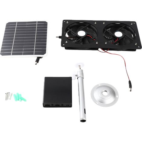 Ventilateur d'extraction solaire étanche IPX7, sûr et doté d'un panneau solaire de 20 W et d'un boîtier de stockage d'énergie, idéal pour poulailler ou abri pour animaux. (1/5)