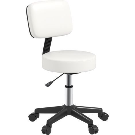 Beautician's Swivel Salon Chair w/ Padded Seat Back 5 Wheels Adjustable Height Salon Hairdressers Tattoo Spa Rolling Cushion Professional 48cm White