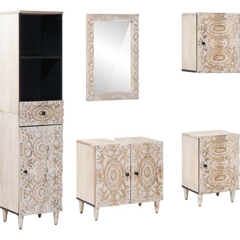 Badezimmermöbel-Set mit Schubladen 5 pcs Weiß Massivholz Mango vidaXL