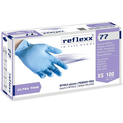 Reflexx R77100 Guanti Nitrile No Polvere 100% Latex Free 3gr Cat.3 100 Pezzi M (1/2)
