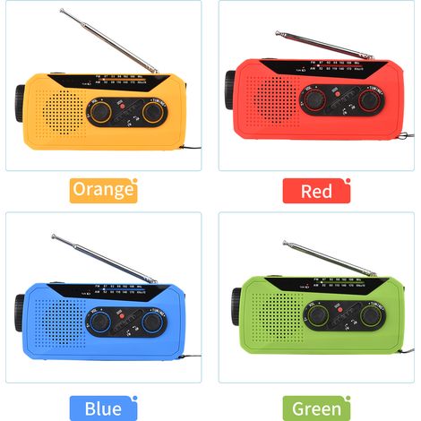 Radio solaire à manivelle d'urgence alimentée par batterie rechargeable Alarme SOS AM/FM Lampe de poche lumineuse Prise casque Port USB pour camping en plein air randonnée (1/5)
