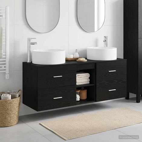 Set di mobili per il bagno 3 pz Nero 129 x 44,5 x 80 cm vidaXL (1/5)