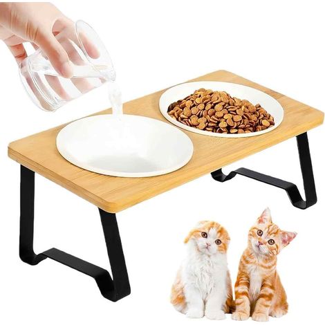 Gamelle Chat - 2 Bols Céramique - Support Incliné 15° - Hauteur Réglable 10-12,5 cm - Tapis Antidérapant - Lot de 1 (1/5)