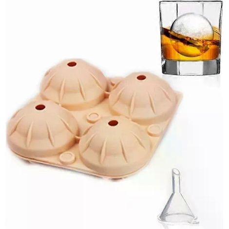Moule à glaçons sphériques en silicone - Lot de 2 bacs à glaçons à 4 trous, orange (1/2)