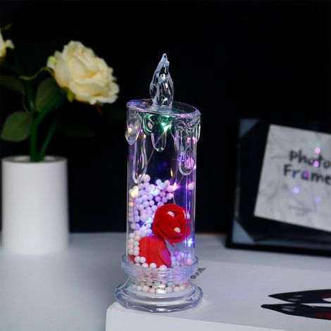 Bougie Électronique LED - Flamme Simulée Sans Flamme - Rose Transparente - Veilleuse de Nuit pour Chambre à Coucher - 1 Pièce (1/3)