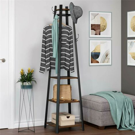 Industrial Coat Rack Stand Bench Hallway Furniture 8 Hooks Shoe Storage Shelves (1/5)