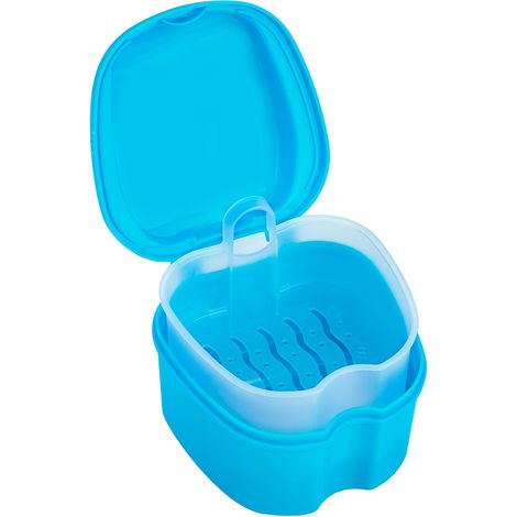 Boîtes pour prothèses dentaires, protection buccale, porte-prothèses, avec panier de rinçage pour ranger les produits de nettoyage (bleu clair) (1/5)