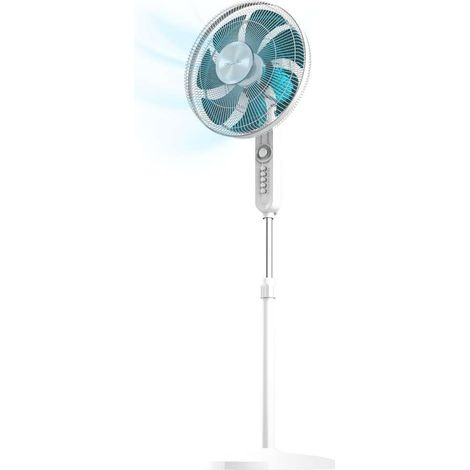 Cecotec Ventilatore a Piantana EnergySilence 610 Max Flow a portata massima 70 W, diametro 16", 7 lame, timer 2 ore, 4 velocità, oscillazione a 90º e altezza regolabile fino a 130 cm, Bianco + Blu (1/4)