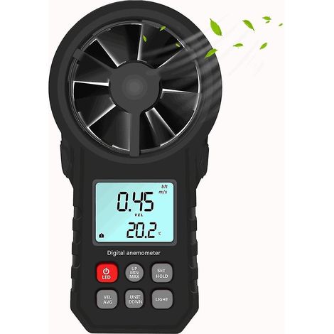 Anémomètre numérique neutre portable MT62 noir, mesure la vitesse du vent et la température, avec un écran LCD rétroéclairé. (1/5)