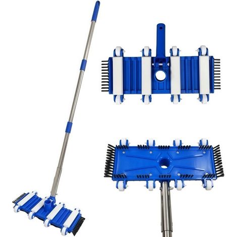 Aspirateur de piscine manuel avec brosse à rouleau et tige télescopique en acier inoxydable de 1,9 m, kit de nettoyage du fond de piscine, convient pour les petites piscines hors sol (1/5)