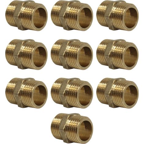 Lot de 10 Mamelons Laiton Égal mâle/mâle 1/2" (15/21) - Arcanaute (1/4)