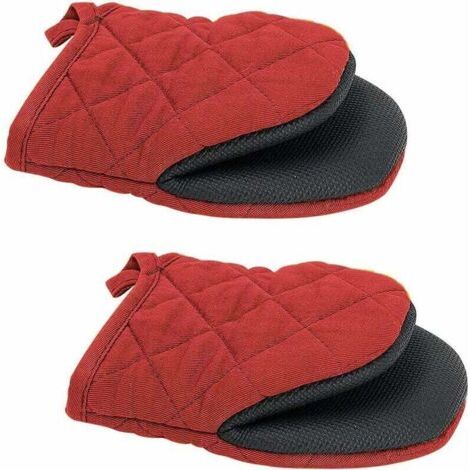 Due guanti da cucina, guanti da forno in neoprene antiscivolo, resistenti al calore, adatti per cucinare e grigliare (rossi) 17,5 x 13,5 cm - Crezuo