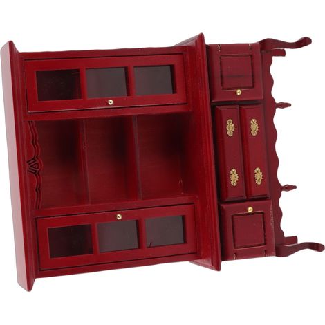 Armoire miniature en bois, échelle 1/12, bibliothèque/placard pour maison de poupée, avec porte et tiroir ouvrants, couleur séquoia. (1/5)