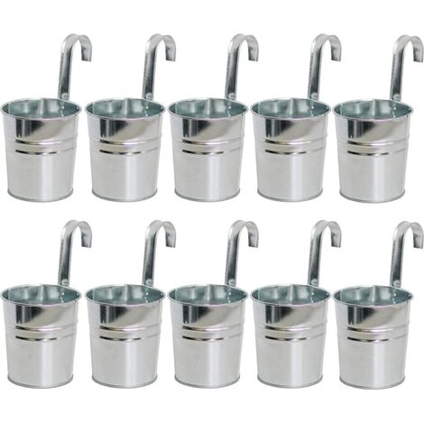 10x Hängende Blumentöpfe Metall 10cm mit abnehmbarem Haken Silber (1/5)