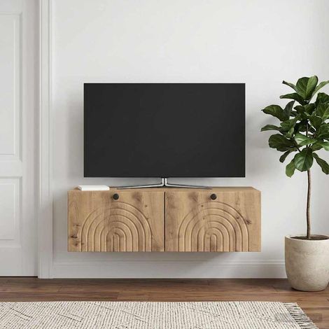 Meuble TV mural 2 portes en bois d’ingénierie chêne artisanal 99 x 41 x 30 cm - PANGIVO (1/5)