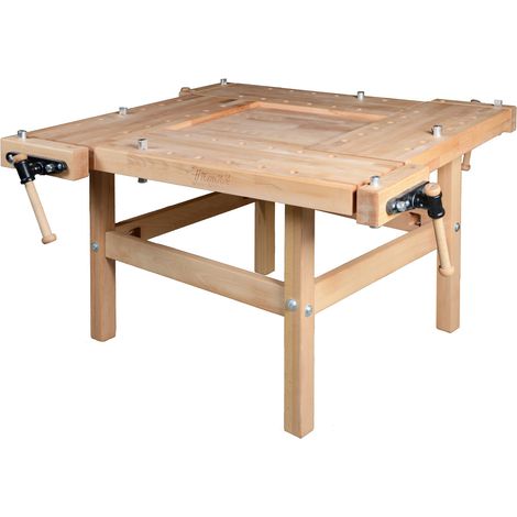 AUTRES Plateau d’établi - SCHOOL 3 - hêtre massif 1600 x 1600 x 80 mm - 4 postes - perçage 19 mm