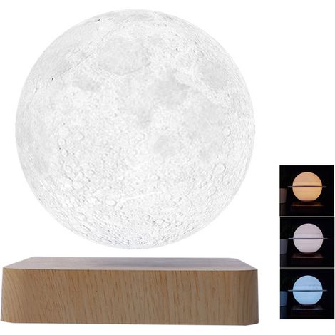 Lampe de table, 14 cm, lumière tricolore réglable, 14 cm, rotation à 360°, lampe de table lune magnétique, lampe de chevet (1/5)
