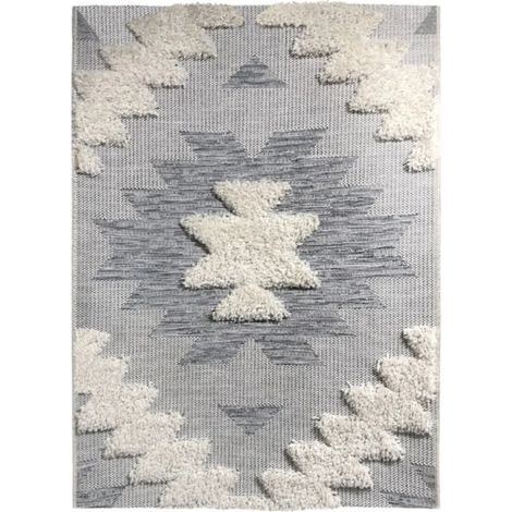 Tapis 116x170 cm bleu relief géométrique style scandinave - GAME 2143