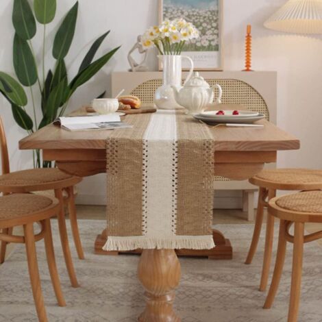BUNTHAUS Tischläufer, handgewebter Baumwoll-Tischläufer, Boho-Häkel-Tischläufer, Tischdekoration für Hochzeiten im Retro-Stil, 30 x 180 mm (1/5)