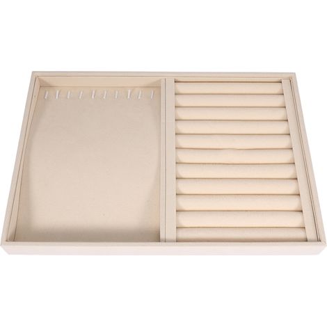 Présentoir à bijoux beige, plateau de rangement pour bracelets, bagues, boucles d'oreilles et colliers, boîte de présentation en flanelle douce, organiseur de chevet, étui de stockage élégant pour vit (1/5)