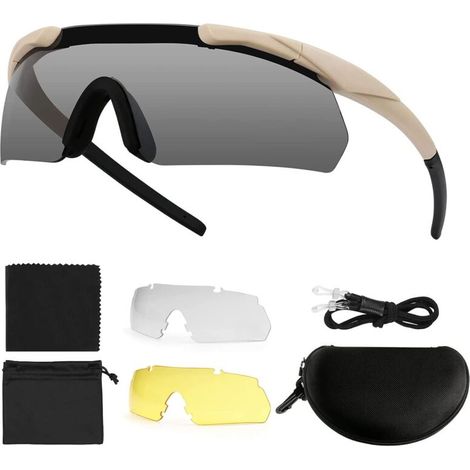 Lunettes de sécurité, lunettes de tir tactiques avec 3 verres interchangeables, lunettes de soleil de sécurité, lunettes de cyclisme transparentes, résistantes aux chocs pour le travail, la (1/5)