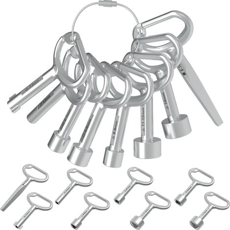 8 Clés Professionnelles Triangles Carrées, Ouverture Compteur Eau EDF-GDF, Armoire/Tableau électrique, Local Technique, coffret/Boitier, Accès Pompier, Purge Radiateur, Outil Plombier/Electricien. (1/5)