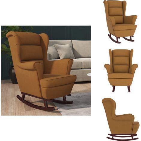 Fauteuil à bascule pieds en bois massif d'hévéa Marron Velours - Fauteuil À Bascule - Fauteuil Relaxant - Fauteuil Confortable - Mobilier Intérieur - Chaise Lounge (1/5)