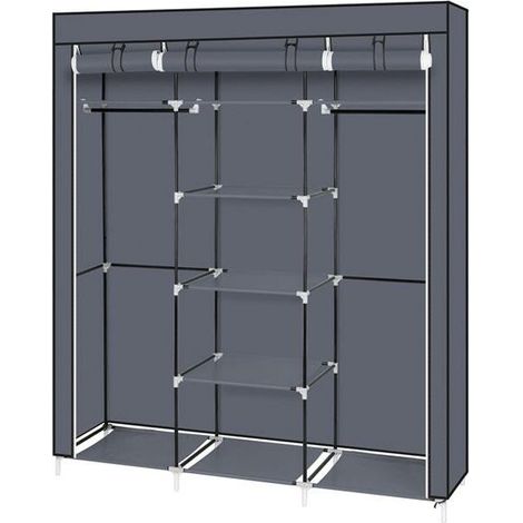 Armoire à vêtements portative de 69 po en tissu non tissé garde-robe à double tringle organisateur de rangement gris (1/5)