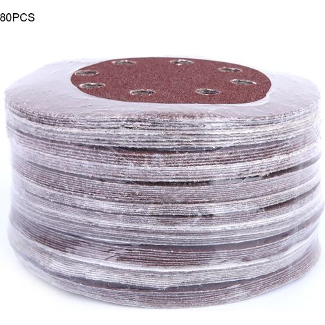 Ortviai Disques abrasifs autocollants 125 mm, 8 trous, 80 pièces, grains 40 à 400, alumine rouge (1/5)