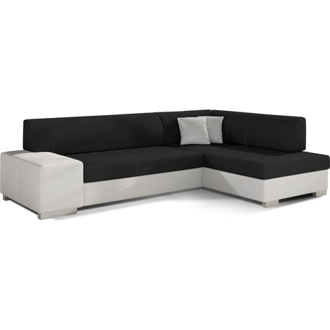 Canapé convertible angle droit tissu noir et simili cuir blanc Polky 272cm (1/5)