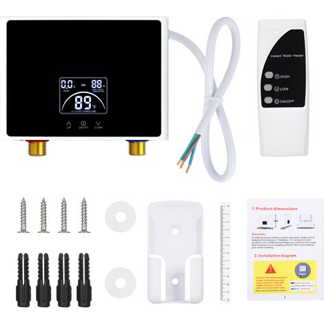 Mini scaldabagno elettrico istantaneo da 5500 W 220 V con temperatura costante, telecomando e display digitale. Scaldabagno a richiesta, nero.