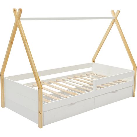 Letto tepee 90 x 190 cm con cassetti Abete e MDF Bianco e naturale - LUANCO