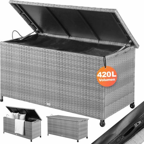 Kissenbox aus Polyrattan, grau, 117 x 53 x 60 cm, mit Rollen (1/5)