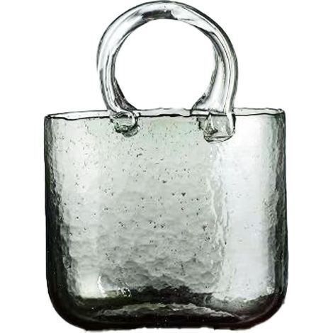 Vase en Verre Transparent à Bulles avec Anse Gris Foncé pour Décoration Intérieure Écologique
