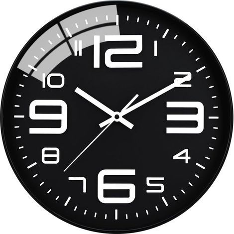 Geräuschlose Uhr, 30 cm Quarz-Uhr, batteriebetrieben, modernes Design, geeignet für Zuhause, Büro und Schule (Schwarz) (1/5)