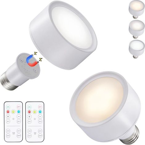 Ampoule LED, à piles, trois couleurs de variation, culot E27, avec télécommande et fonction mémoire pour suspension non électrique(Blanc) (1/5)