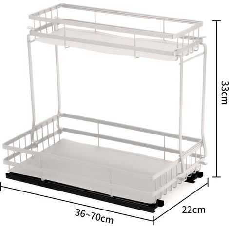 Mensola portaoggetti sottolavello con cestelli scorrevoli, organizer multilivello per cucina e bagno, bianco (1/4)
