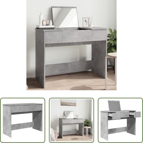 Betonfarbe - Schminktisch mit Spiegel Betongrau 100x45x76 cm (1/5)