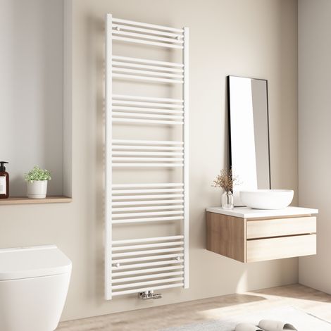 Radiateur de salle de bains Heilmetz 180x60cm Blanc Sèche-serviette eau chaude Raccord Central 860W