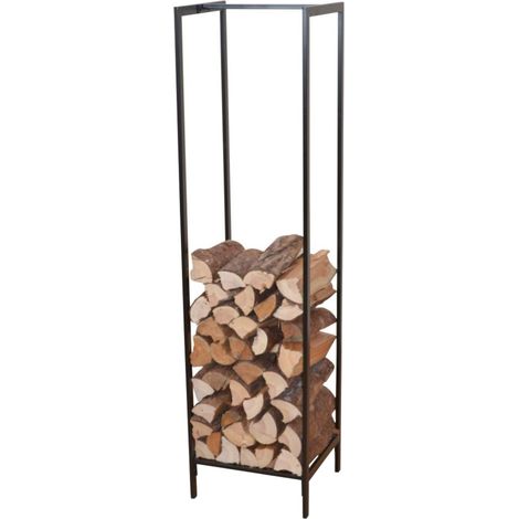 Soporte para leña Taarbæk duradero acero 140 x 35 x 35 cm negro mate [en.casa] (1/5)