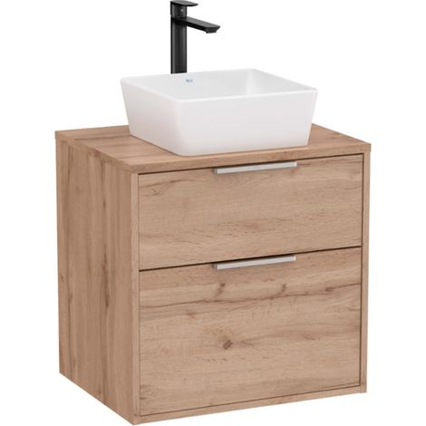 Meuble "OPTICA" 600 - 2 tiroirs pour vasque à poser (non incluse) - Noyer - Roca (1/2)