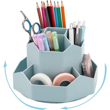 Portapenne girevole a 360° con 9 scomparti, organizer da scrivania per penne, pennelli per il trucco e altro ancora. (1/5)