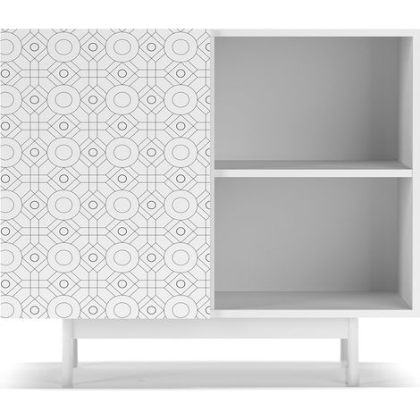 Buffet de rangement bas en mélamine, collection PRINTED, avec 1 porte sérigraphié, couleur blanc